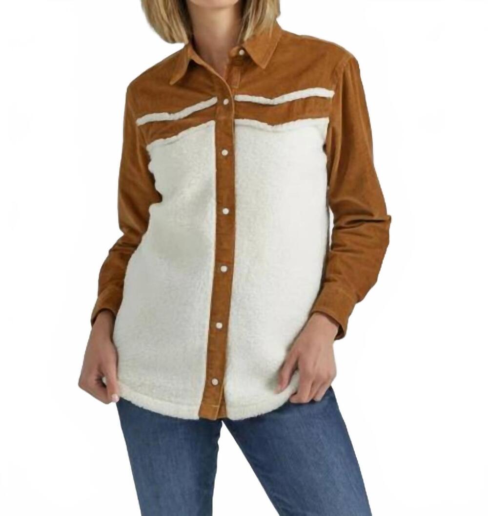 NEW WRANGLER retro americana sherpa shirt jacket in caramel